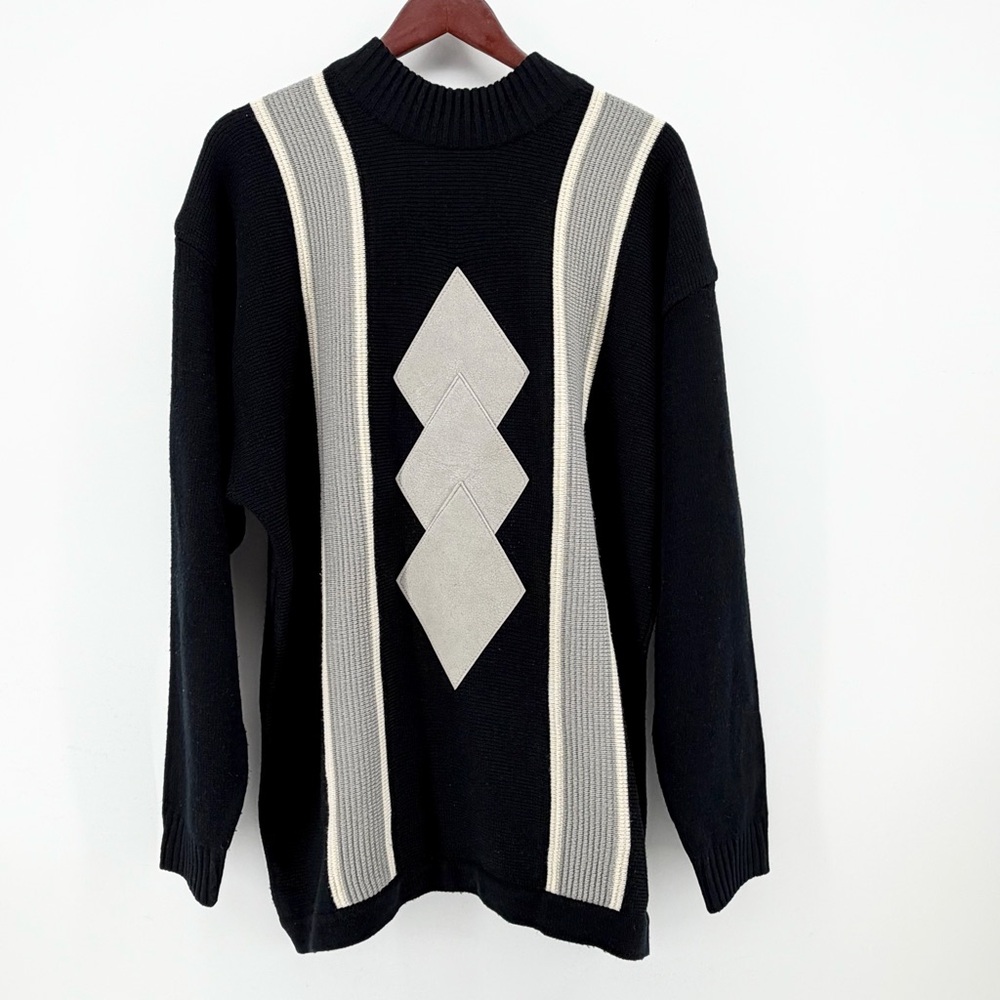 Jordan Craig Tag Size 3XL Fits XL Geometric Suede Diamond Knit Crewneck Sweater